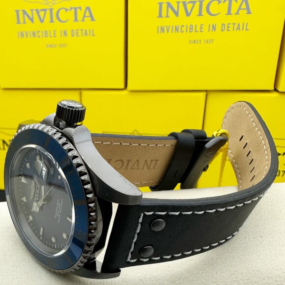 Invicta Pro Diver Blue Dial Gunmetal Case Men Watch with Cowhide Premium Leather - Picture 9 of 10